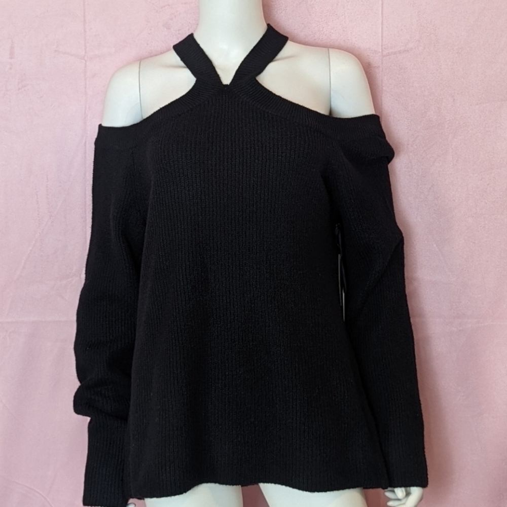 1. State Midnight Garden Cold Shoulder Rich Black Soft Knit Sweater size 1X